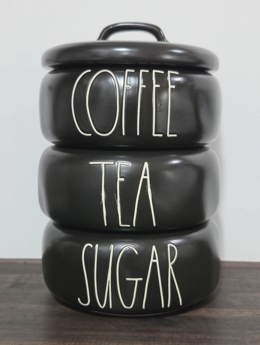 Rae Dunn Black Stackable Ceramic Canister Set - Coffee Tea Sugar